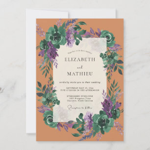 Invitation Mariage Eucalyptus Feuillage Terre Cuite Prune