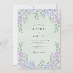 Invitation Mariage Eucalyptus Feuillage Violet Menthe