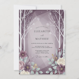 Invitation Mariage Eucalyptus Forêt Hivernale Mauve