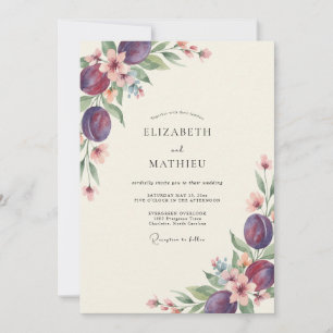 Invitation Mariage Eucalyptus Fruit de Prunier Rouge Foncé