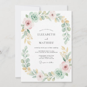 Invitation Mariage Eucalyptus Gris Feuillage Or Menthe