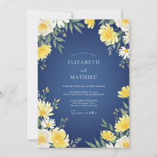 Invitation Mariage Eucalyptus Jaune Navy Daisy