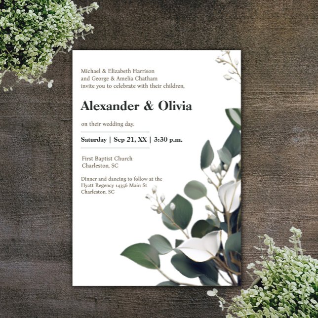Invitation Mariage Eucalyptus moderne (Modern Eucalyptus Wedding Invitation)