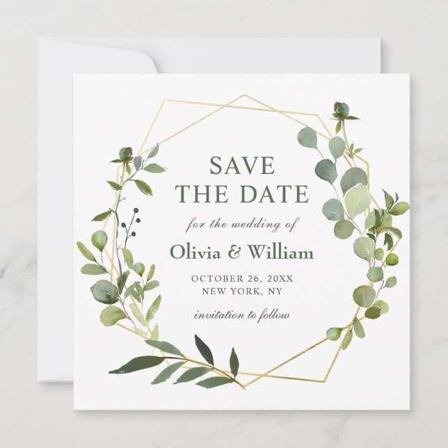 Invitation Mariage Eucalyptus moderne PHOTO ENREGISTRER LA DA (Devant)