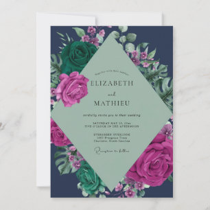 Invitation Mariage Eucalyptus Monstera Plum de Minuit