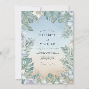 Invitation Mariage Eucalyptus Muté Palmier Tropical Aqua
