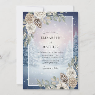 Invitation Mariage Eucalyptus Pin Sylvestre Glacé de Minuit