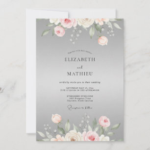 Invitation Mariage Eucalyptus Ranunculus Rose Gris