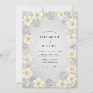 Invitation Mariage Eucalyptus Renoncule Argent Ivoire
