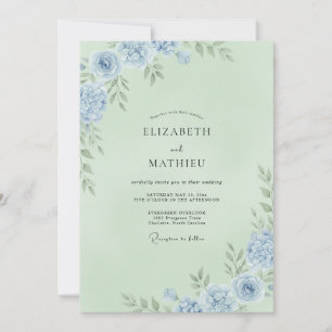 Invitation Mariage Eucalyptus Renoncule Azur Menthe
