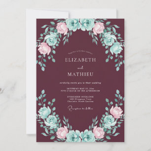 Invitation Mariage Eucalyptus Renoncule Menthe Vin