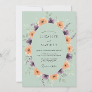 Invitation Mariage Eucalyptus Renoncule Pourpre Pêche