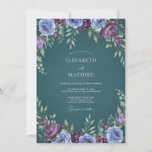 Invitation Mariage Eucalyptus Renoncule Prune Acier
