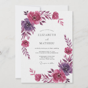 Invitation Mariage Eucalyptus Renoncule Prune Magenta