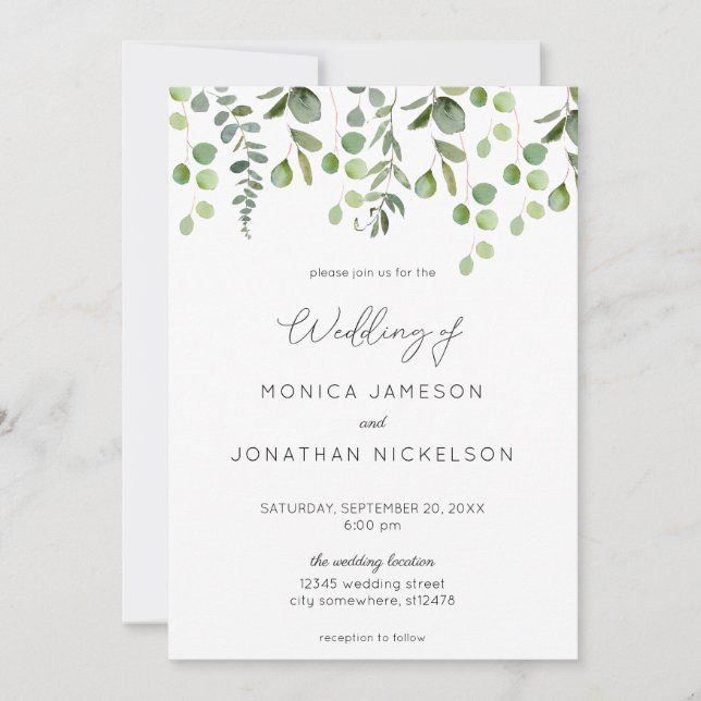Invitation Mariage Eucalyptus vert (Devant)