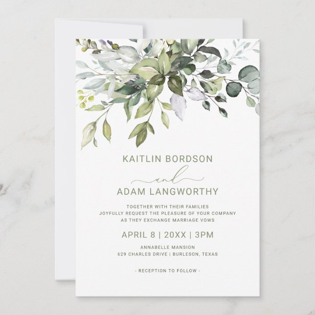 Invitation Mariage Eucalyptus Vert Aquarelle Herbal (Devant)