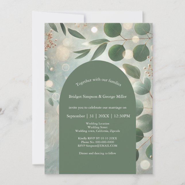 Invitation Mariage Eucalyptus Vert Sage romantique (Devant)