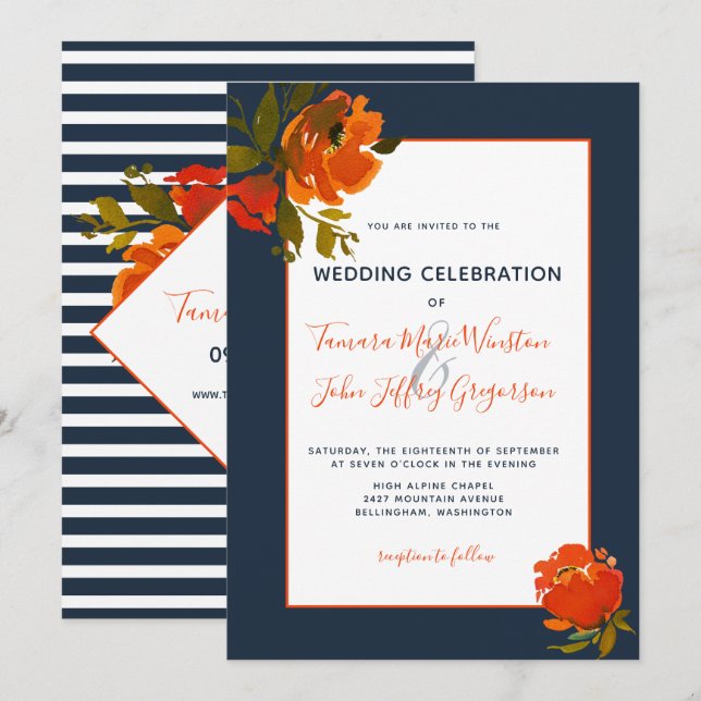 Invitation Mariage/Événement Floral Moderne Bohème Orange Nui (Devant / Derrière)