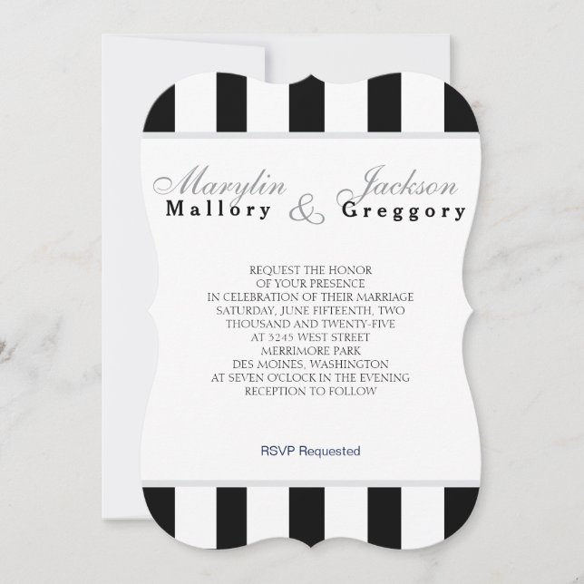 Invitation Mariage Event Classic Marine Bleu & Blancs (Devant)