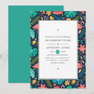 Invitation Mariage exotique tropical flamant rose coloré