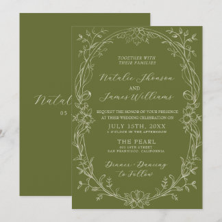 Invitation Mariage Fancy Vert Olive Floral Vieille Fortune