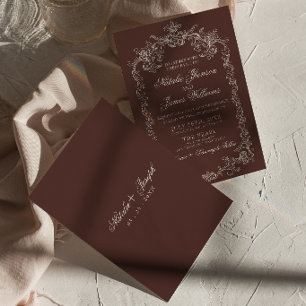 Invitation Mariage Fantaisie Chocolat Brun Ancien Argent Élég
