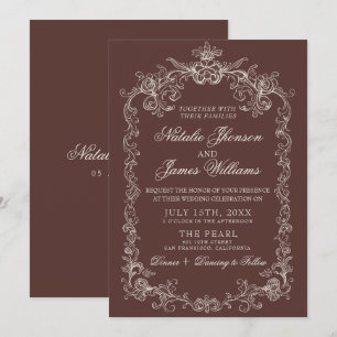 Invitation Mariage Fantaisie Chocolat Brun Ancien Argent Élég