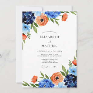 Invitation Mariage Fantaisie Floral Bleu Orange