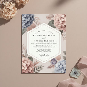 Invitation Mariage Fantaisie Floral Bleu Poussiéreux