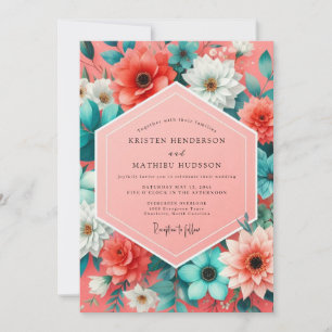 Invitation Mariage Fantaisie Florale Corail