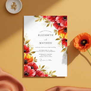 Invitation Mariage Fantaisie Florale Rouge