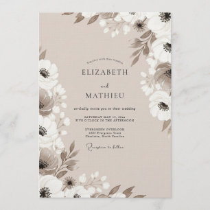 Invitation Mariage Fantaisie Taupe Floral
