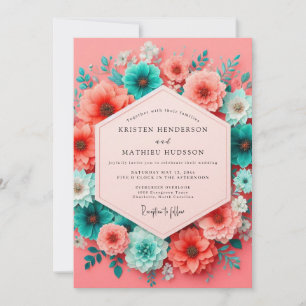 Invitation Mariage Fantaisie Teinte de Bleu-vert Corail