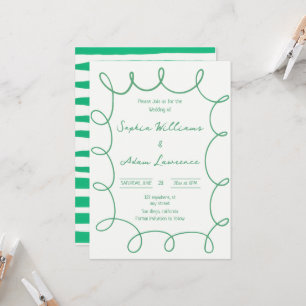 Invitation Mariage Fantaisiste à Rayures Manuscrites Vertes