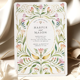 Invitation Mariage Fantaisiste Art Nouveau Freesias Or