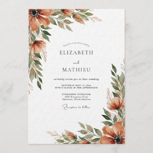 Invitation Mariage Fantaisiste Automnal Orange Brûlé