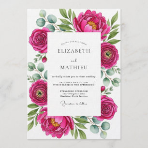 Invitation Mariage Fantaisiste aux Fleurs Luxuriantes Magenta