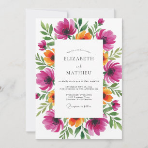 Invitation Mariage Fantaisiste aux Fleurs Magenta