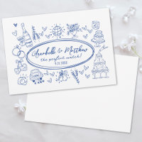 Mariage Fantaisiste Bleu Dessiné à la Main et Écri