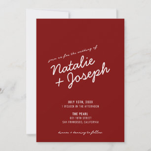 Invitation Mariage Fantaisiste Bleu Rouge Foncé Classe Unique