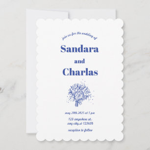 Invitation mariage fantaisiste écrit à la main en bleu simple