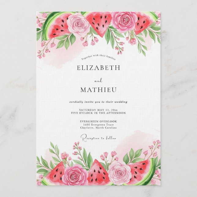 Invitation Mariage fantaisiste pastèque rose (Devant)