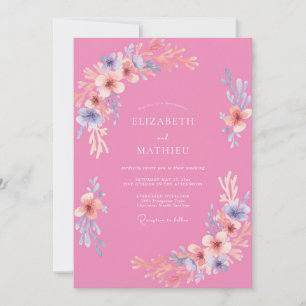 Invitation Mariage Fantaisiste Rose Clair Fleurissant