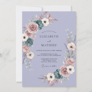 Invitation Mariage fantaisiste rose lavande maussade