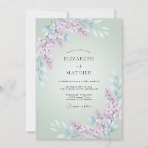 Invitation Mariage Fantaisiste Wisteria Vert Menthe