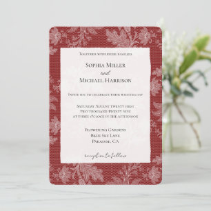 Invitation Mariage Faux Dentelle Fleurie Rouge Blanc Joliment