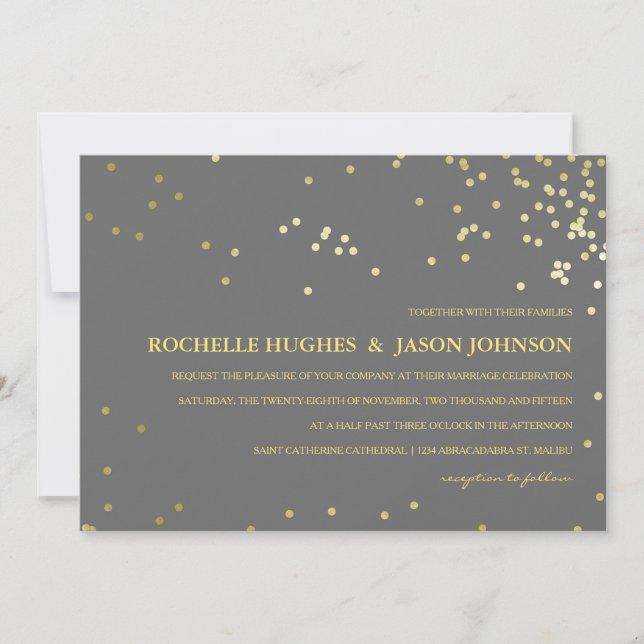 Invitation Mariage Faux Gold Foil Confetti (Devant)