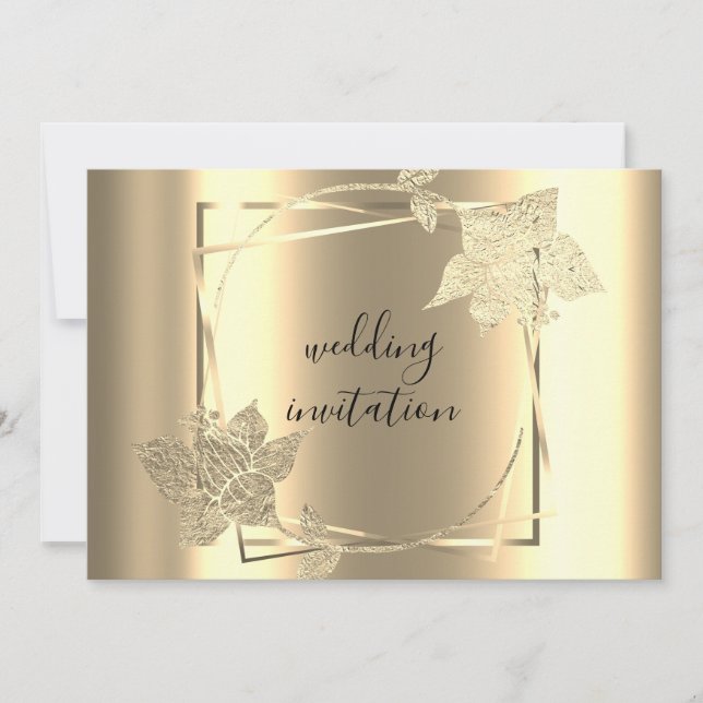 Invitation Mariage Faux Gold Frame QR Code Floral (Devant)