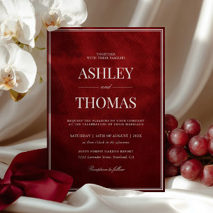 Invitation Mariage Faux Velvet Rouge Ancien Argent