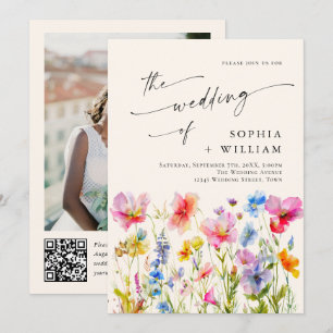 Invitation Mariage Festive Bright Watercolor Fleurs sauvages